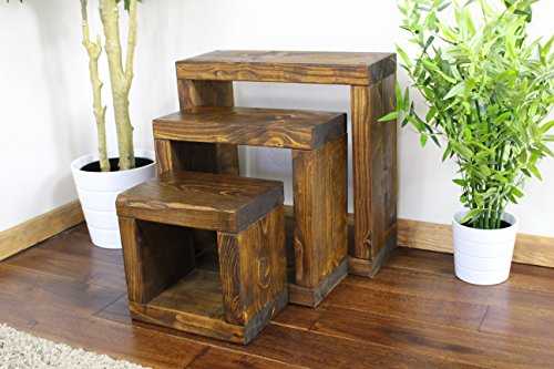 Solid Rustic Handmade Pine CUBE nest/side/lamp/end table, finished in a Chunky Country Oak effect (50cm x 20cm x 50cm) (Dark Oak)