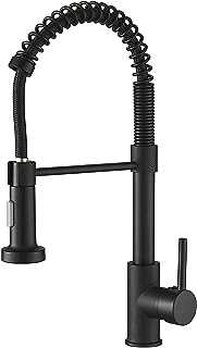 BESy Kitchen Sink Mixer Tap with Pull Down Sprayer, Brass High-Arc Single Handle Single Lever Spring Rv Kitchen Taps , 2 Function Laundry Faucet, Matte Black