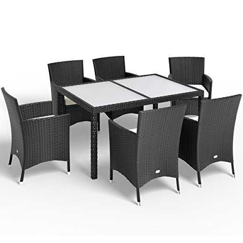 Deuba Outdoor Dining Table Chairs Set Poly Rattan Garden Patio Furniture Conservatory Wicker 6 Seater Rectangular
