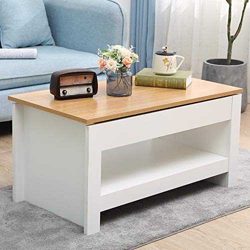 DONEWELL Living Room Furniture 2/3/4 Piece Set Lamp Table Sliding Top Coffee Table TV Stand Modern Simple Practical White+Oak/Grey+Oak (Sliding Top Coffee Table-White)
