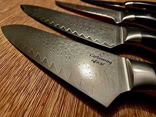 Carbonroq 4 Piece Knife Set - Fish Bone Damascus Steel Blue G10 Handle Ultra Sharp Corrosion Resistant
