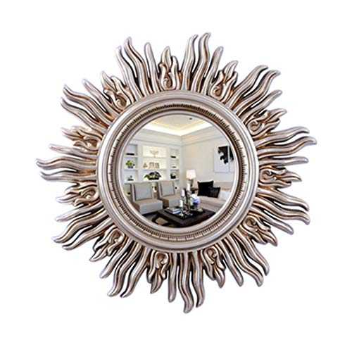 XWZH Mirrors for Wall Mirrors for Living Room Decorative Starburst Mirror,Bathroom Round Mirrors Contemporary PU Wall Hanging Mirror in Sunburst Shape Mirrors (Color : Antique gold)