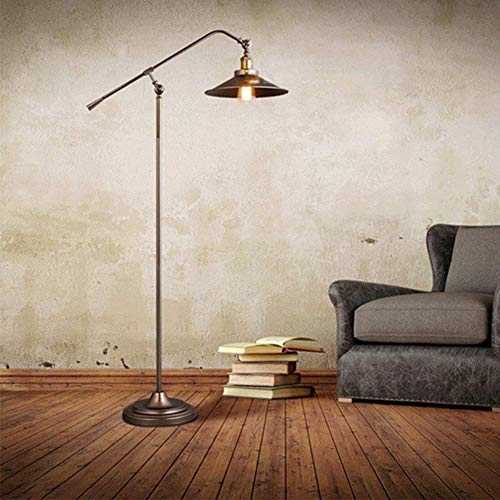 Lantern Floor Lamp for Living Room, Bedroom, Retro Nostalgic Floor Lamp Rustic Floor Lamp Brushed in Reddish Bronze Finish, Office E27,Industrial Floor Lamp with Adjustable Cage Shade -