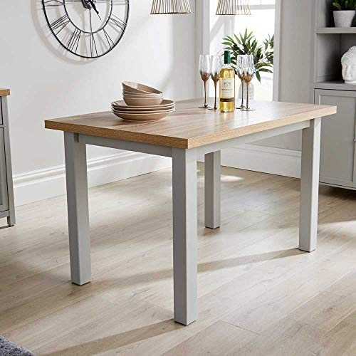 Home Source Oak Top Two Tone Wooden Dining Kitchen Table Avon, Grey, 1.2m