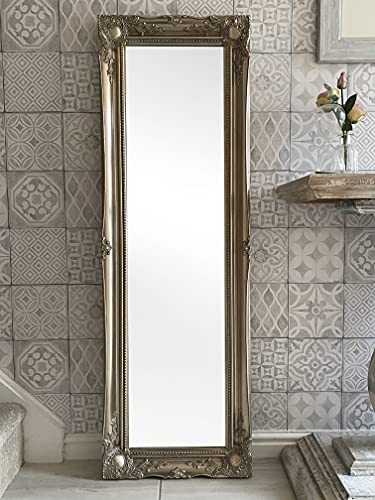 Tall Antique Silver Full Length Dressing Wall Mirror with Bevelled Glass - Overall Size: 135 cm x 45 cm