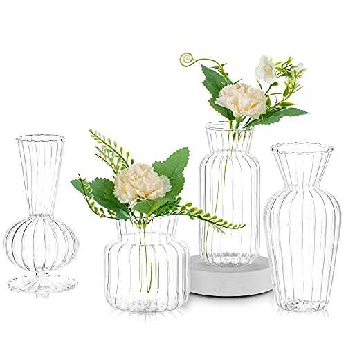 Glass Vase for Flowers Set Of 4 Narrow Necked Bud Vase Modern Sweet Pea Vase for Table Centrepiece Indoor Decor Wedding