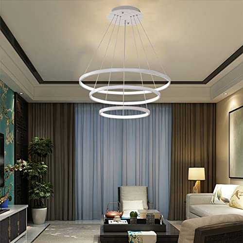 XEMQENER 113W Hanging Pendant Ceiling Light Triple Round LED Lighting Fixture for Living Room Bedroom Lounge Dining Room (40+60+80cm, cool white)