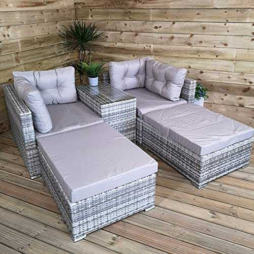 Samuel ALEXANDER Luxury Wicker Sturdy Rattan Garden Furniture Set Grey Sofa Cube Sun Lounger Set With Glass Topped Coffee Table Includes Cushions