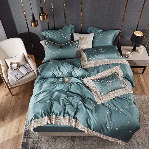 HJRBM 100% Egyptian Cotton Luxury Embroidery Bedding Set Star Pattern Duvet Cover Bed Sheet Bedclothes,1,Twin Size 4pcs (1 King Size 4pcs)