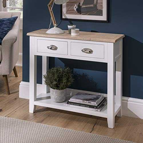 Nebraska White Oak Console Table/Painted 2 Drawer Storage with Shelf/Living Room Furniture
