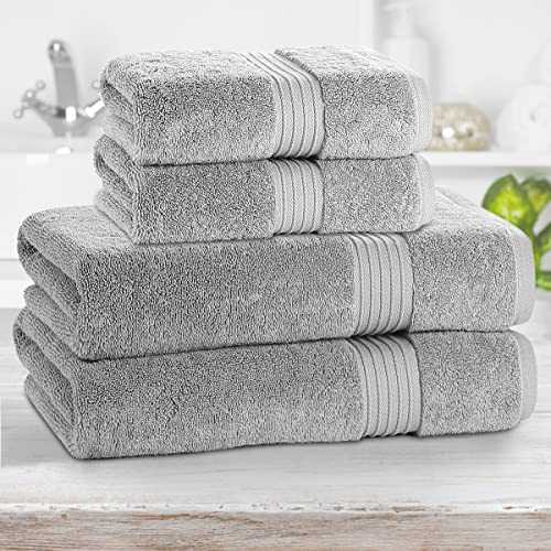 Comvi Luxury Towels 700GSM Grey Bath Towel Set of 4 (2 Bath & 2 Hand Towels ) 100% Cotton Bathroom Towels - Towels Set Soft, Absorbent & Durable Towels Sets –70 x 130 & 50 x 90 cm - Grey Towel Bale