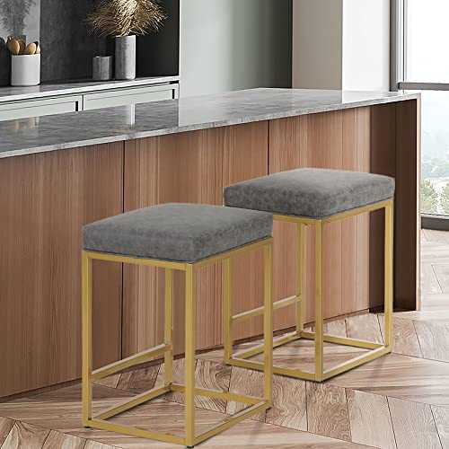 HERA'S PALACE Counter Height 24" Bar Stools Set of 2, Pu Leather Backless Modern Square Island Bar Stool, Counter Stools with Footrest for Kitchen Island Counter, Dining Pub, etc