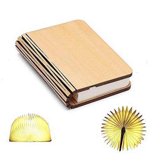 HUYOZOY Wooden Book Lamp,Mini Folding Led Book Light Magnetic USB Rechargeble 880mAh Lithium Batteries Light Up Book Shaped Light for Room Decor,Novelty Personalised Valentines Day Gifts for Her Wife