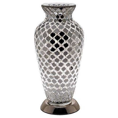 Britalia LED Silver Mirror Mosaic Glass Vintage Vase Table Lamp 38cm | 470 Lumen Warm White LED Lamp Included | Desk Light