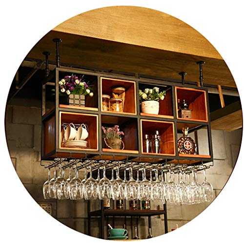 LIYANJJ Hanging Metal Iron Wine Glass Rack wooden Floating Shelves Adjustable Height Goblet Stemware Racks Holder to Hang Cocktail or Champagne Flutes for Kitchen, Bar, Pubs or Restaurants Rack