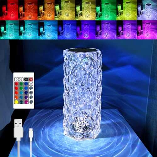 GIMURM Crystal Touch Table Lamp LED Night Light, 16 Colors USB Rechargeable Rose Diamond Table Lamp with Touch Control , Romantic Lighting Decor for Bedroom - Upgraded Version