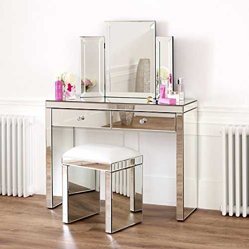 The Furniture Market Venetian Mirrored Dressing Table Set with White Stool