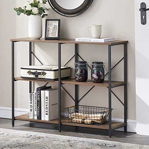 GRELO HOME Entryway/Console Table for Living Room, Industrial Narrow Sofa Table with 3-Tier Storage Open Shelves, 39 Inch Rustic Brown