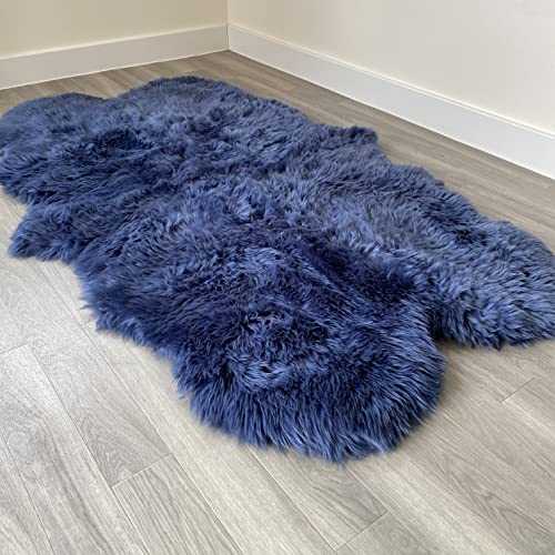 Navy Blue Sheepskin Rug | Genuine | Extra Thick and Soft Wool | by Rughouse (Quad: 190x120cm)