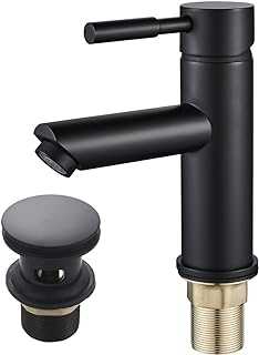 Black Basin Tap with Waste,Luckyhome Washroom Sink Mixer Taps Single Lever Brass Cold and Hot Water Faucet