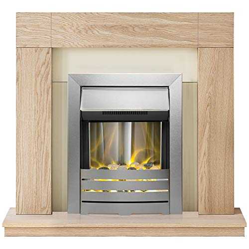 Adam Malmo Fireplace Suite in Oak with Helios Electric Fire in Brushed Steel, 39 Inch