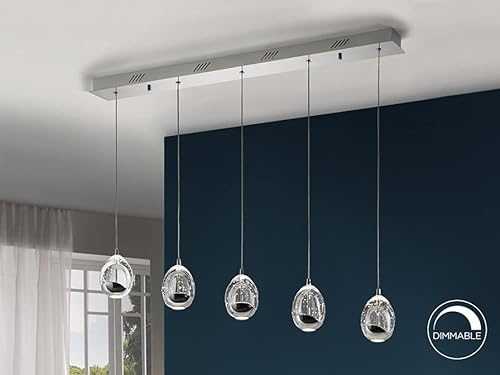 Schuller Integrated LED 5 Light Crystal Drop Bar Ceiling Pendant Chrome Bubble Effect