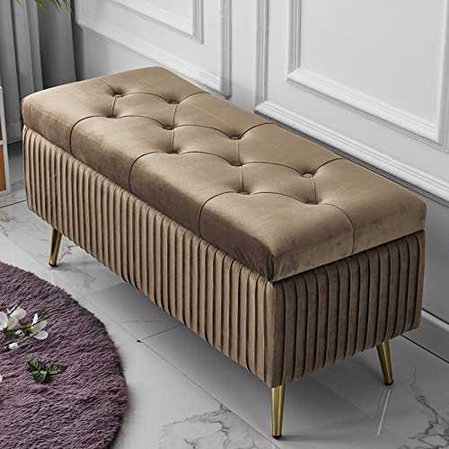 MOOOEHYM Velvet Upholstery Space-saving Footstool With Gold Legs,Entryway End Of Bed Storage Ottoman For Home Office,Free Standing Shoe Racks,Button Tufted Storage Bench-And 60x40x45cm(24x16x18inch)
