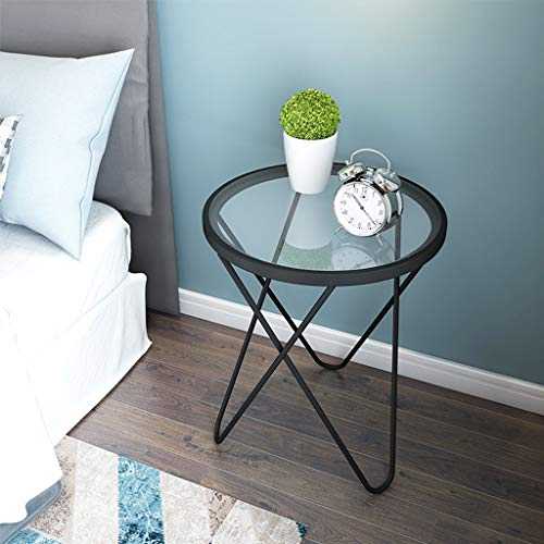 Round Glass Top Coffee Table Industrial Small Coffee Table for Living Room Balcony Bedroom Anti-Rust Legs Tempered Glass Sofa Table for Small Space (Color : Gold) (Black)