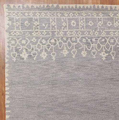 Boarder Handmade Grey Traditional Nain Oriental Style Wool Area Rugs & Carpet (8x10(244x305) cm)