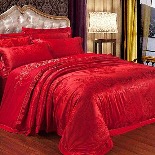 FDSGEWW Duvet Covers Double Bed European-Style High-End Luxury Ice Silk Satin Jacquard Duvet Cover Sheet Pillowcase Bedding 4-Piece Set-J_2.0m Bed (4pcs) (Fly 2.0M BED (4PCS))