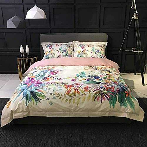 HJRBM Duvet Cover Sets Luxury Egyptian Cotton Flowers Bedding Sets bedsheet 4pcs Bed Cover Gift,1,Large 4pcs (1 Large 4pcs)