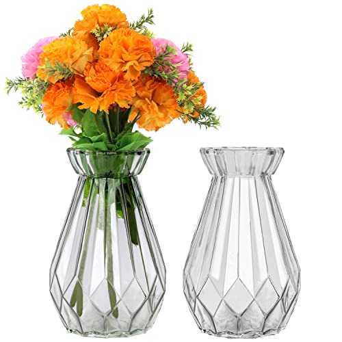 Belle Vous Clear Crystal Glass Vases (2 Pack) - 15cm/5.91 Inches - Modern Decorative Cylinder Glass Flower Vase Set For Home Centrepiece and Office Decor