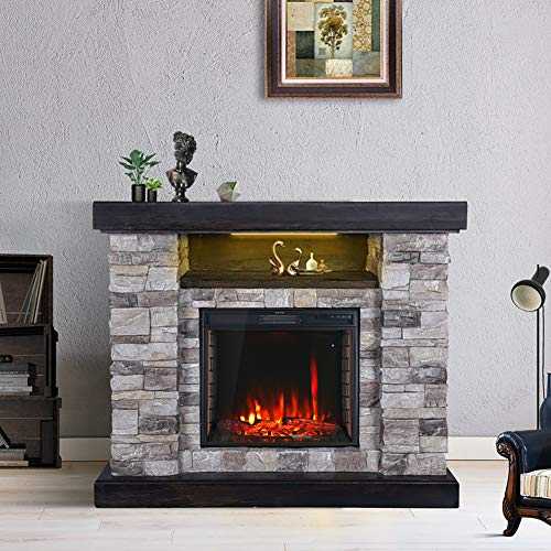DKIEI Electric Fireplace 24inch Insert Electric Fire with Remote Control, 7 Colours Flame,1000W/ 2000W Heater with Timer 630x163x390mm (Surround Not Included)