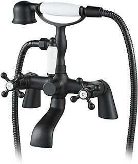 Blcak Victorian Bath Taps with Shower,Luckyhome Traditional 1/4 Turn Dual Lever Bathroom Tub Tap Mixer