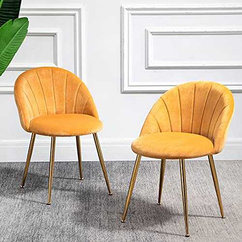 Cherry Tree Furniture Milverton Pair of 2 Velvet Dining Chairs with Golden Chrome Legs (Mustard)