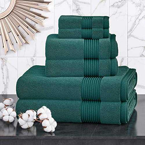 100% Combed Cotton 6 Piece Towel Bale Set Face Hand Bath Towels (Forest Green)
