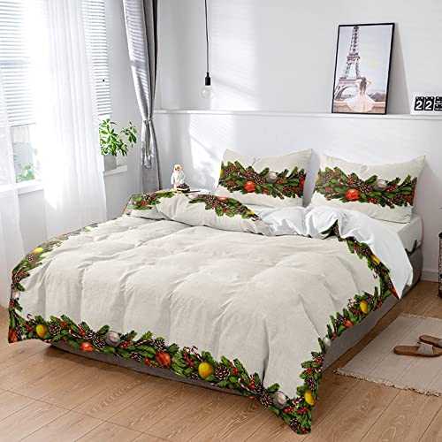 FDSGEWW Ultra Soft 4 Pieces Bedding Sets Christmas Ball Pine Cone Branch and Berries Luxury Duvet Cover Set with 2 Pillow Shams Bedspread Bed Sheet Vintage Burlap Texture (Christmasbkr5231 Full)