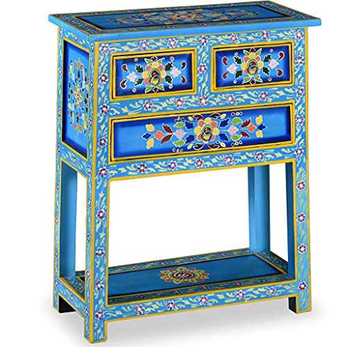 Buffets Sideboards Sideboard with Drawers Solid Mango Wood Turquoise Hand Painted