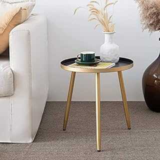 AOJEZOR Round Side Table, Metal End Table, Nightstand/Small Tables for Living Room, Accent Tables Cheap, Side Table for Small Spaces (Black & Gold)