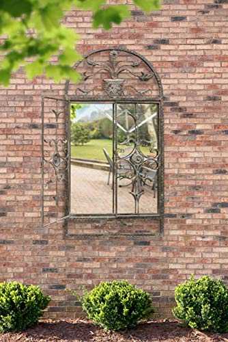 Large Rustic Scroll Garden Outdoor Wall Mirror 4Ft3 X 4Ft4, 130cm X 132cm