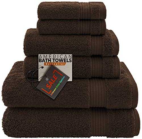 AMERICAN BATH TOWELS for Bathroom, 6 Piece Turkish Towel Set, 2 Bath Towels 2 Hand Towels 2 Washcloths, 100% Turkish Cotton Brown Towel Set