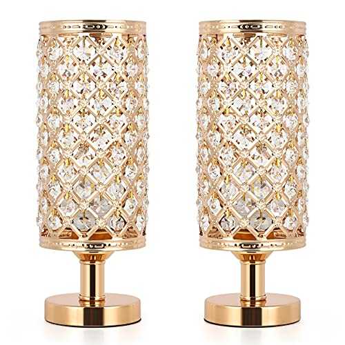 UOMIO Exquisite Bedside Lamp Set of 2 with Crystal Small Table Lamps for Bedroom Living Room Girl's Room Mini Modern Lamps for Home Decoration - Golden