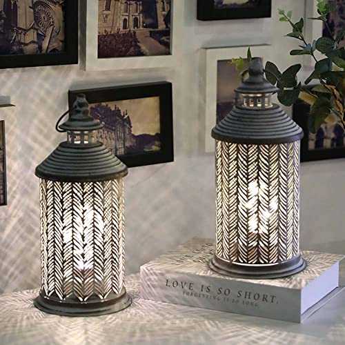 JHY DESIGN Set of 2 Table Lamp Battery Operated, 26.5cm High Cordless Lamp with Edison Bulb, Hanging Bedside Lamp Battery Lamp for Hallway Living Room Bedroom Party Indoor Outdoor Home(Bamboo Leaves)