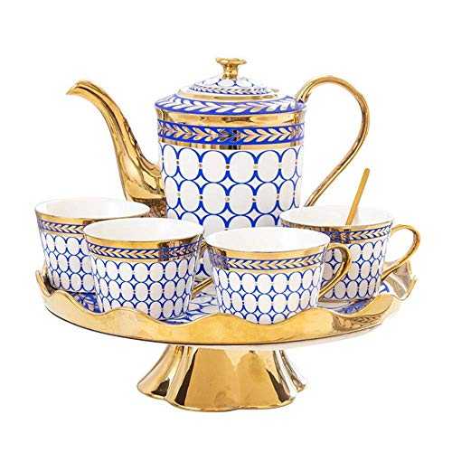 Tea Set Gold Jewelry Plaid Elegant Ceramic Tea Cup Set Deluxe European Style Afternoon Tea Coffee Cup Set European Retro Tea Set (Color : Red, Size : Set Of 14)