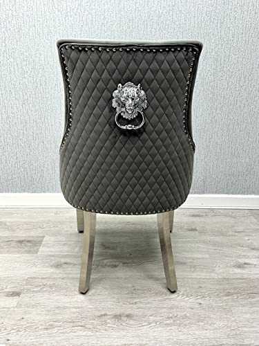 Majestic Premium Velvet Lion Knocker back Chrome Leg Dining Chair (Grey)