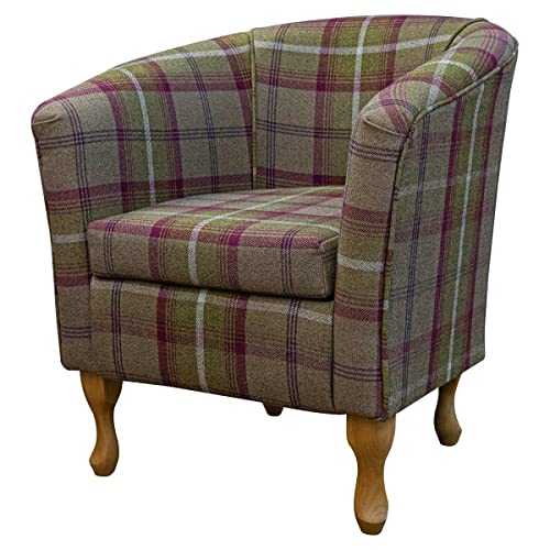 Designer Tub Accent Chair in a Balmoral Heather Tartan Brown Upholstered Fabric | British Handmade