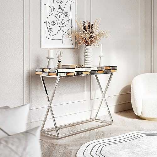CARME Knightsbridge - Luxury Mirrored Console Table 3D Glass Effect Chrome Crossed Legs Rose Gold