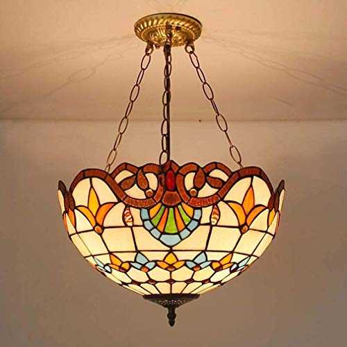 Chandelier Pendant Lights Fixture Tiffany Style Inverted Ceiling, Victorian Hanging Lamp Ceiling Light Fixture for Living Room Dining Room, Stained Glass Shade