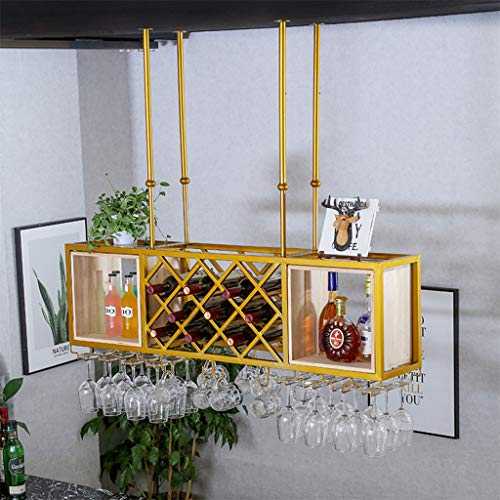 LIYANJJ Hanging Stemware Racks Adjustable Height Wrought Iron Grid Wine Bottle Holder Metal and Wood Stemware Holder to Hang Cocktail or Champagne Flutes for Bar, Pubs Rack