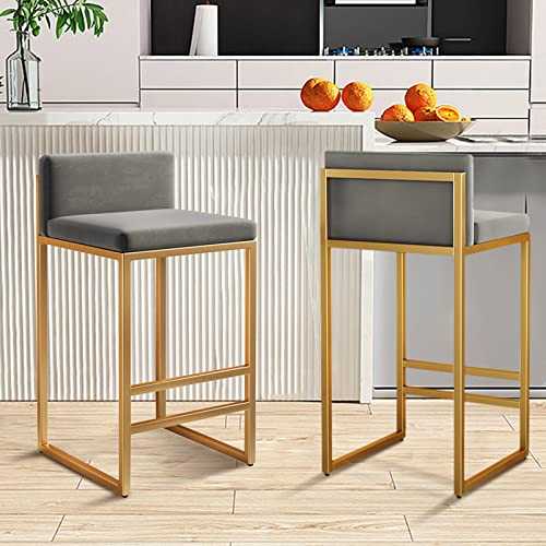 inBEKEA Counter Height Bar Stools Set of 2, Kitchen Counter Gold Modern Square Barstools Upholstered Velvet Stools Black sitting height 65cm (Gray 65cm)